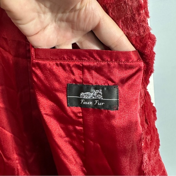 Adrienne Landau red faux fur 2X coat, snakeskin pattern, fall, autumn - Picture 9 of 13